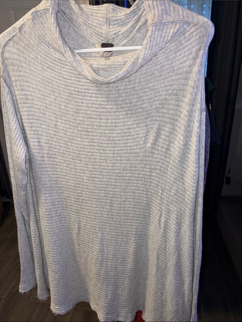 We the Free Ribbed Long Sleeve Light Gray Top
